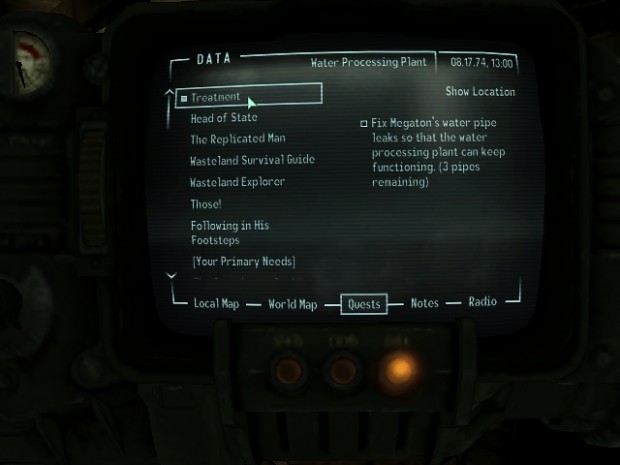 Treatment quest objective shown on Pip Boy