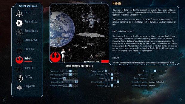 Rebel Alliance - faction selection screen