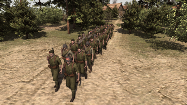 Columna de soldados nacionales marchando hacia el Ebro