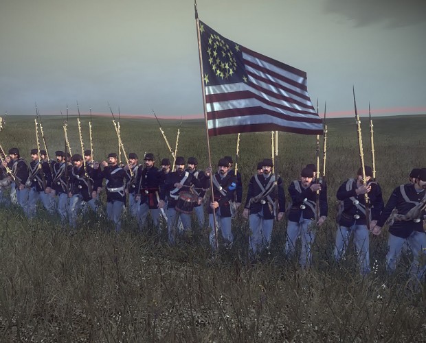Union infantry on the march. Follow the flag!