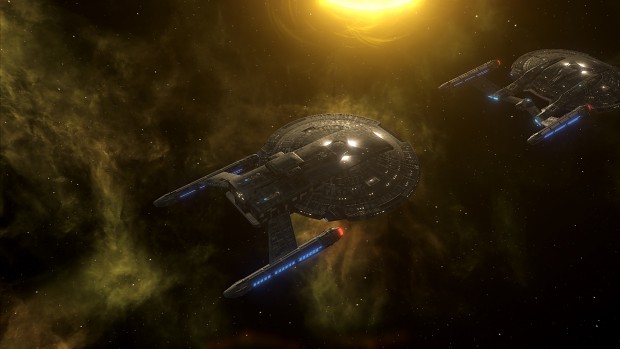 The Coto being escorted by the Enterprise on its trial run.