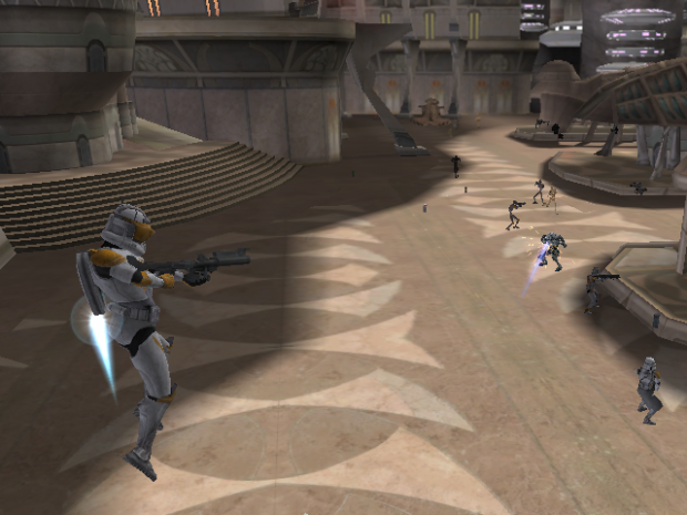 Commander Cody Using His Jet Pack To Gain A Advantage Over The Droids