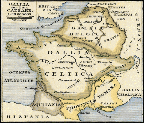 Map of Gaul from the 1st century BC