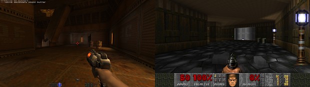 Map01 - Side-by-side Comparison - Quake 2 vs QOOM 2 alpha