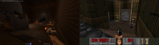 Map01 - Side-by-side Comparison - Quake 2 vs QOOM 2 alpha