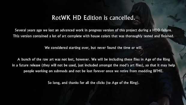 RotWK HD Edition is cancelled