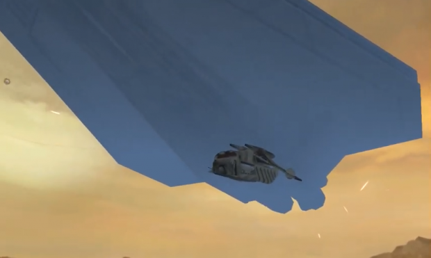 Gunship coming from Star Destroyer for landing