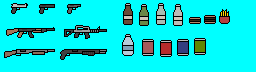 Guns, booze, And health items