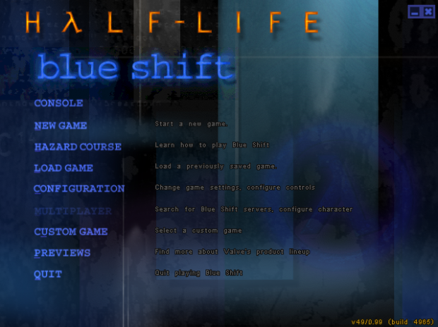 Blue Shift Title Screen