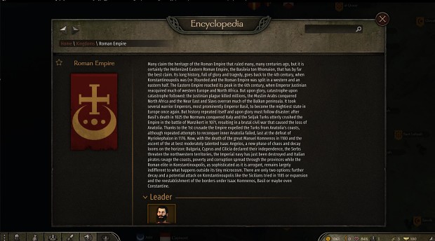 Custom encyclopedia entries for the Byzantines and Cyprus