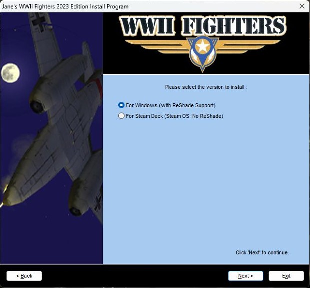 Jane's WWII Fighters 2023 Edition Installer supports Steam Deck
