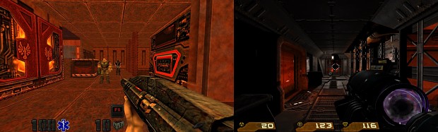 Quake 4 in Quake 2 mission 24 tram station comparison