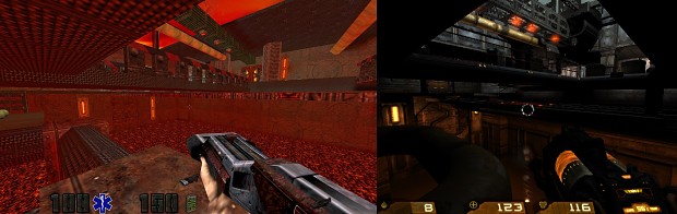 Quake 4 in Quake 2 mission 24 tram station comparison