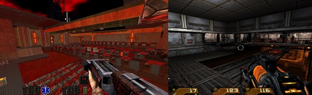 Quake 4 in Quake 2 mission 24 tram station comparison