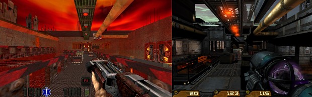 Quake 4 in Quake 2 mission 24 tram station comparison