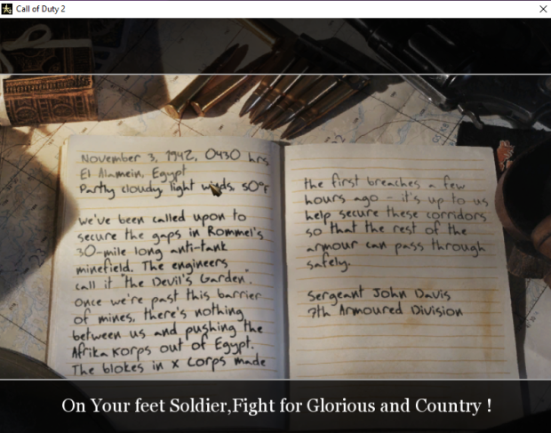 On your feet soldier! Fight for Glorious and Country!