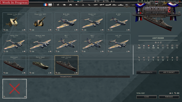 "Purchase Units Screen" for Vichy France