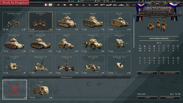 "Purchase Units Screen" for Vichy France