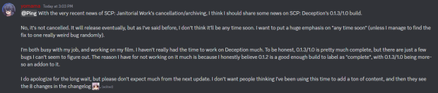 Announcement from the Discord