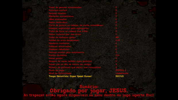 Tela de Estatísticas Finais image - POSTAL² - Tradução PT-BR mod for POSTAL  2 - Mod DB