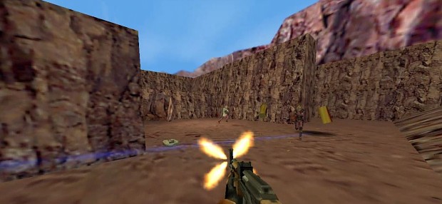 Shooting AK with 2 players running across desert.bsp