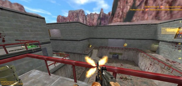 Player firing at another player with a single shell coming out.