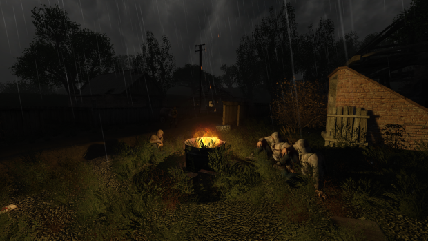 A campfire in the village