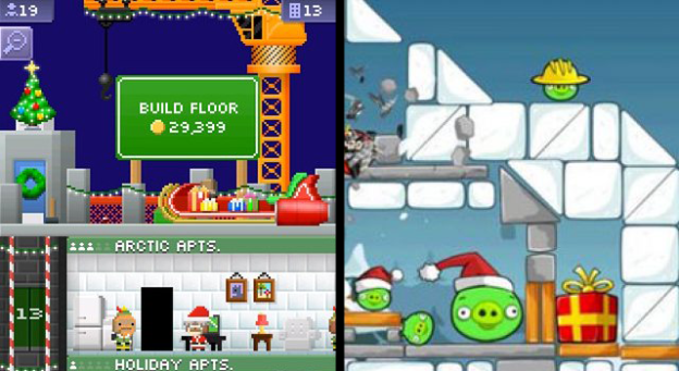 Tiny Tower and Angry Birds XMAS Editions