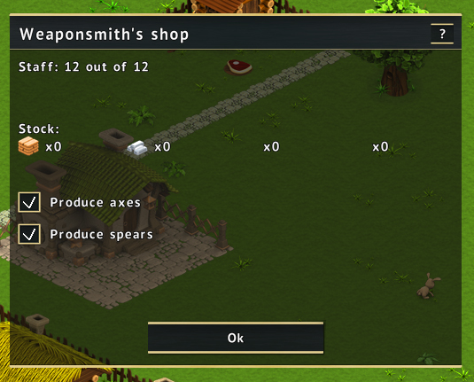 Weaponsmith's shop screen