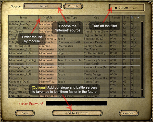 Mount and blade warband retrieving server list