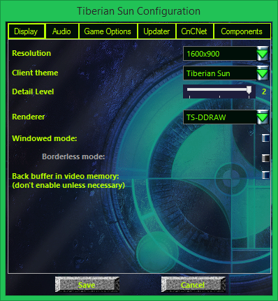 Tiberian Sun Options Menu