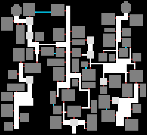 Sample layout with hidden doors/corridors (in blue) linking rooms.