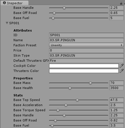 The ship stats looks like that in Unity