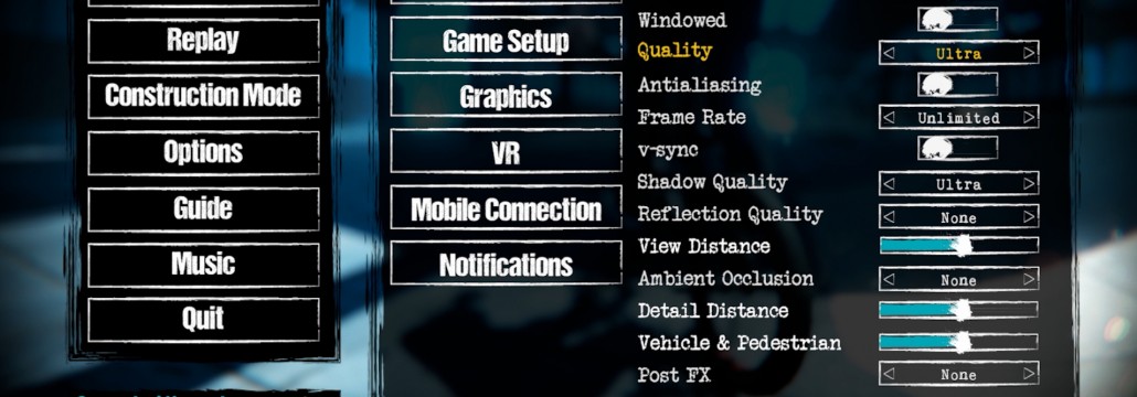 In-game settings menu