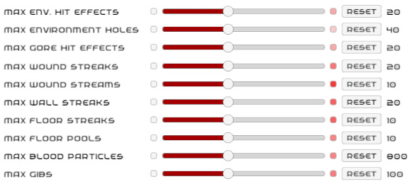 New settings sliders