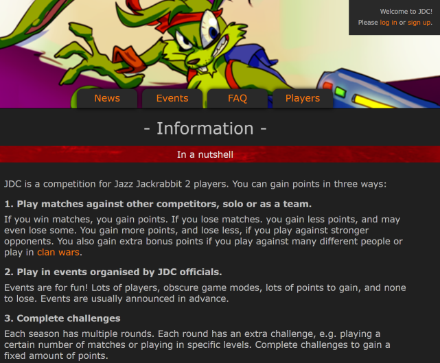 Screenshot of JDC front page