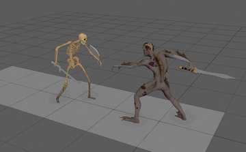 Test animation in Unity 3D of a Watertarg attacking a Skeleton with a sword