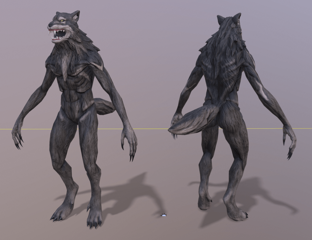 Front and back of a fully textured Wolvajin model