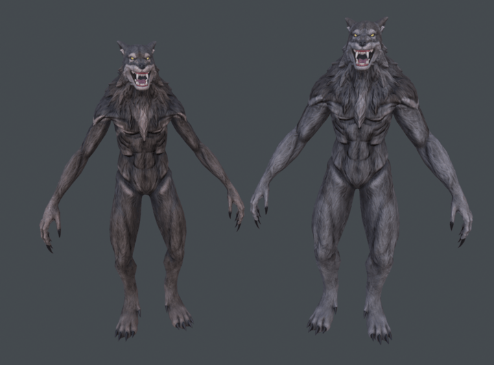 Two different sizes of Wolvajin models in ZBrush