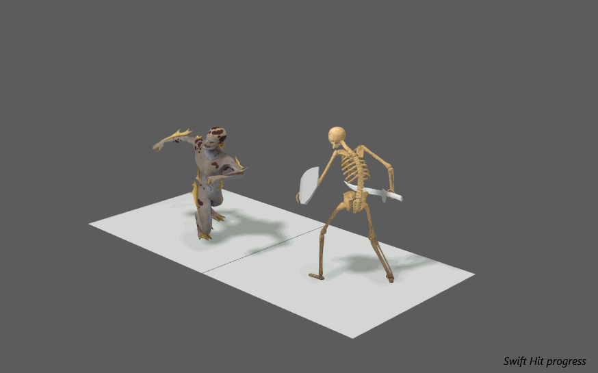 Watertarg animation in Unity showing it attaching a Skeleton with its hand
