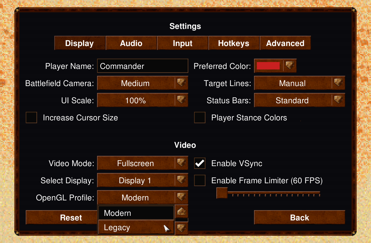 OpenGL Profile setting.