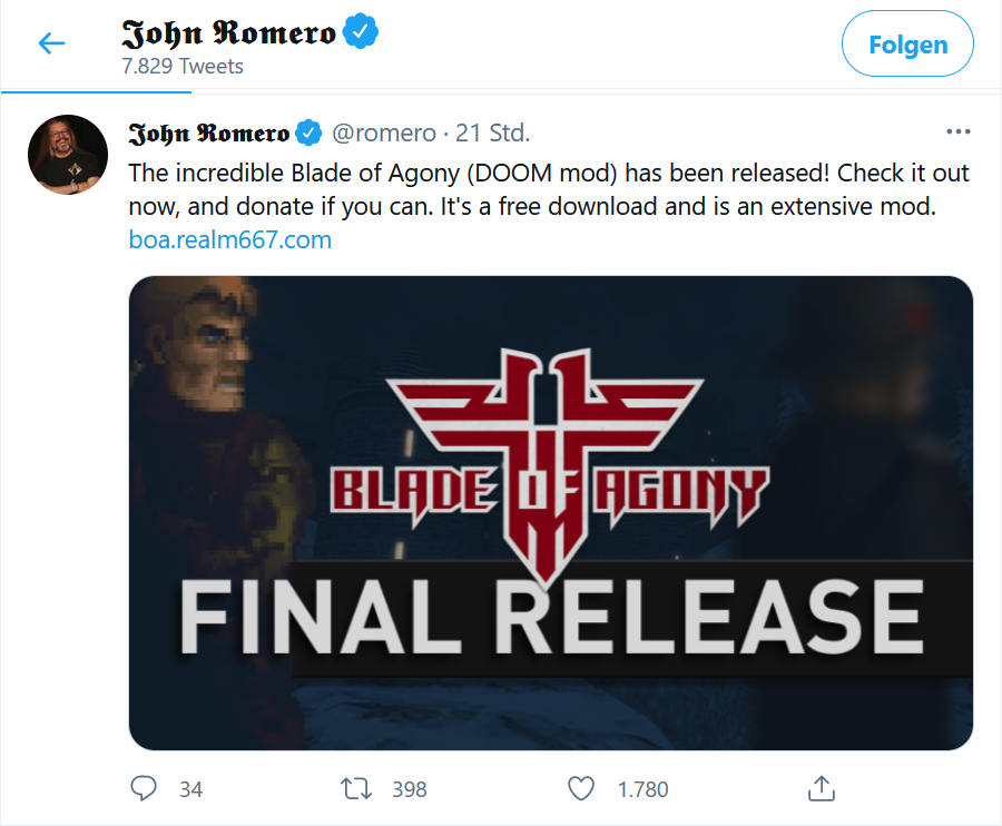 John Romero tweets about Blade of Agony