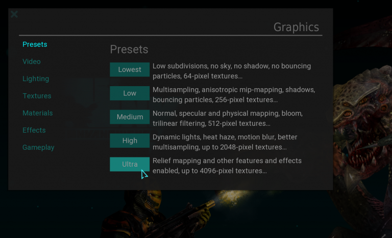 Graphics presets.