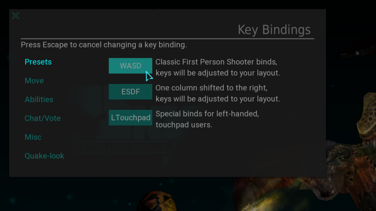 Key binding presets.