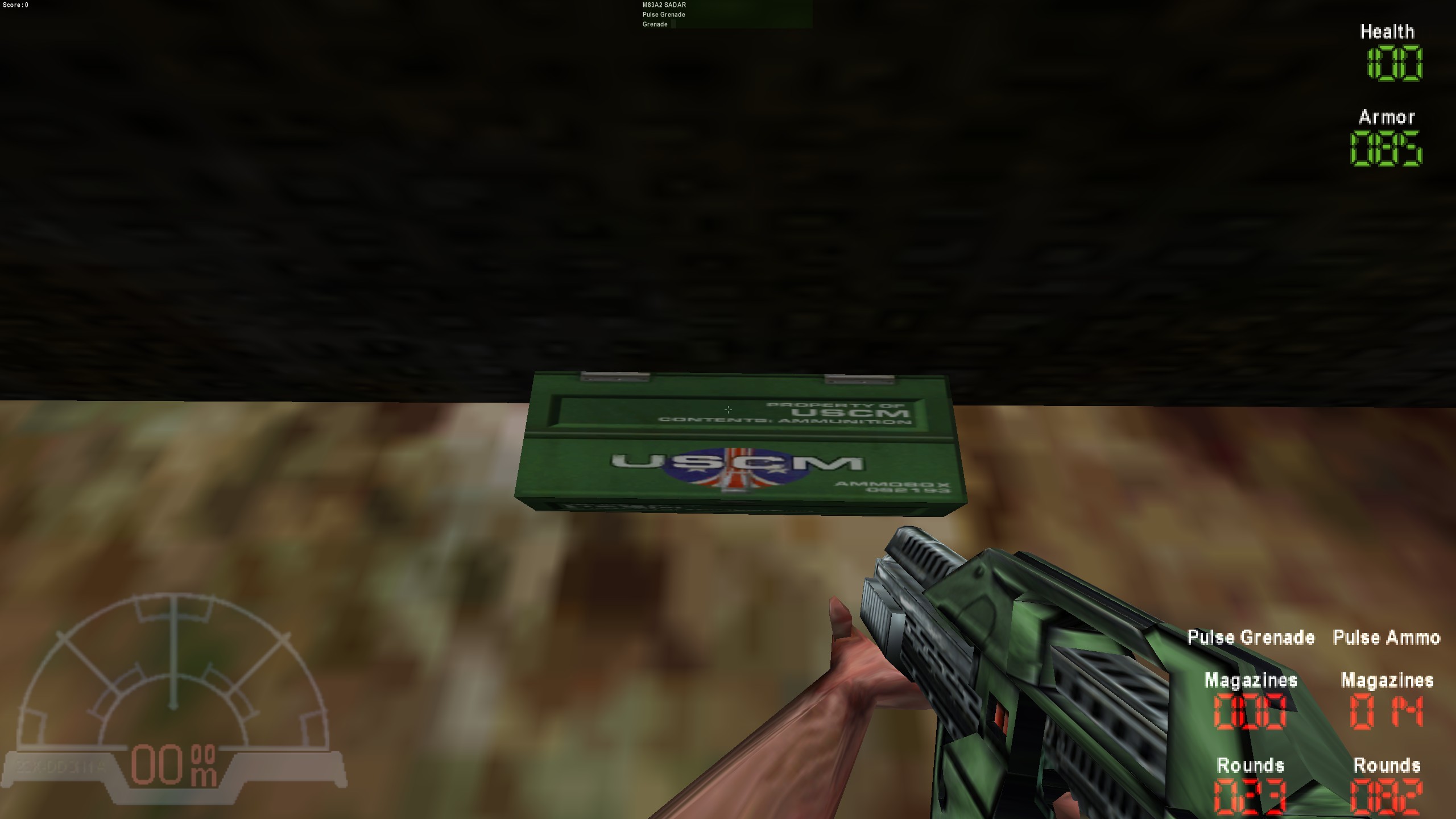An image showing the USCM ammo box as well as the pickups obtained at the top of the screen