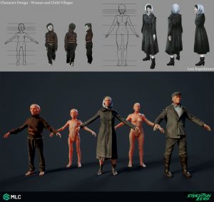 Concept art and then 3D models of characters for Expedition zero