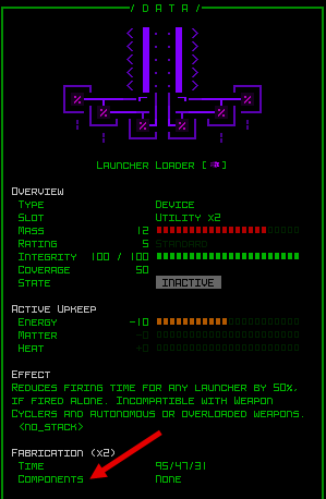 Cogmind Item Schematic Info w/Components