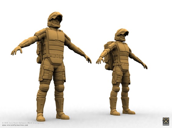Male and Female in standard Interstellar Marines zero environment combat suit. Sorry, no Lara Croft chest available with this special forces equipment!