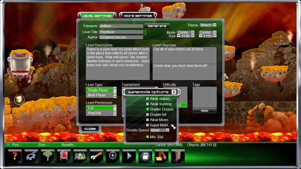 Clones Level Editor - Settings