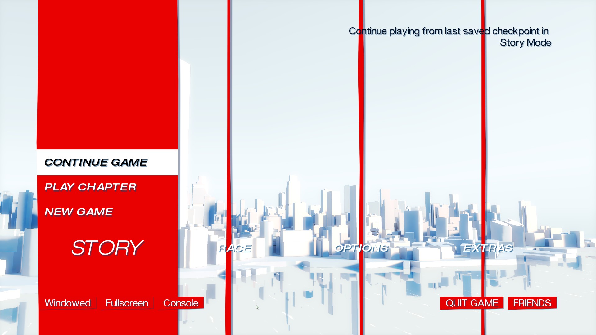 Fullscreen windowed. Главное меню Mirrors Edge. Mirrors Edge main menu. Баннер фулскрин пример. Поменять разрешение в Mirrors Edge.